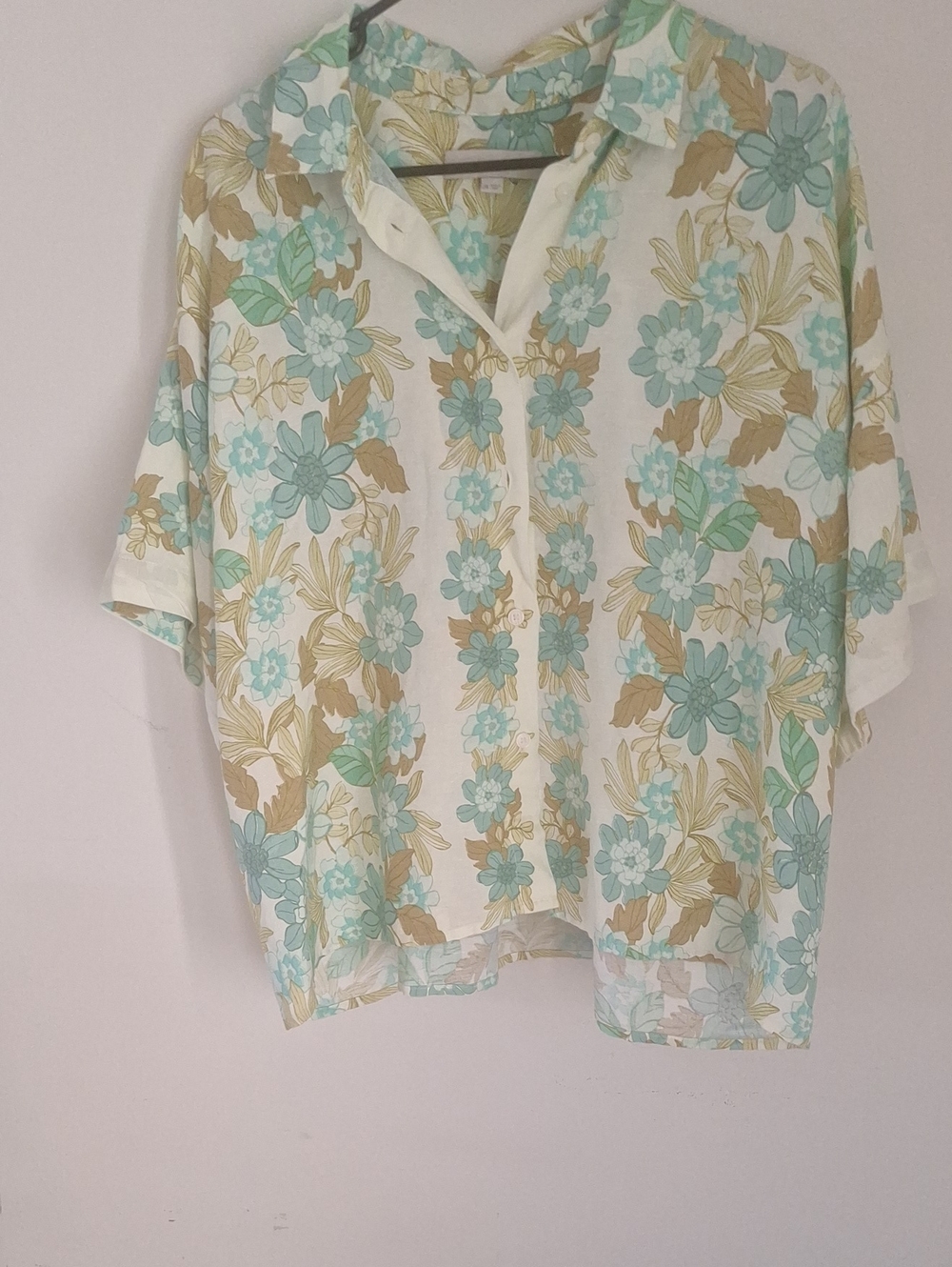Ann Taylor Loft Boho Style Floral Button-Front Women's Top in Mint & Beige Sz XL